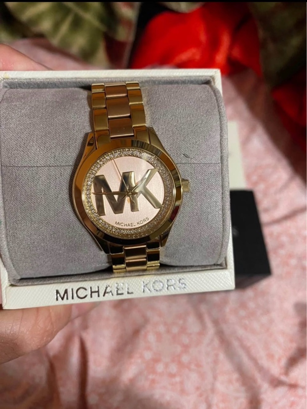 Michael Kors Gold and Rose Gold MK Logo Bracelet Watch